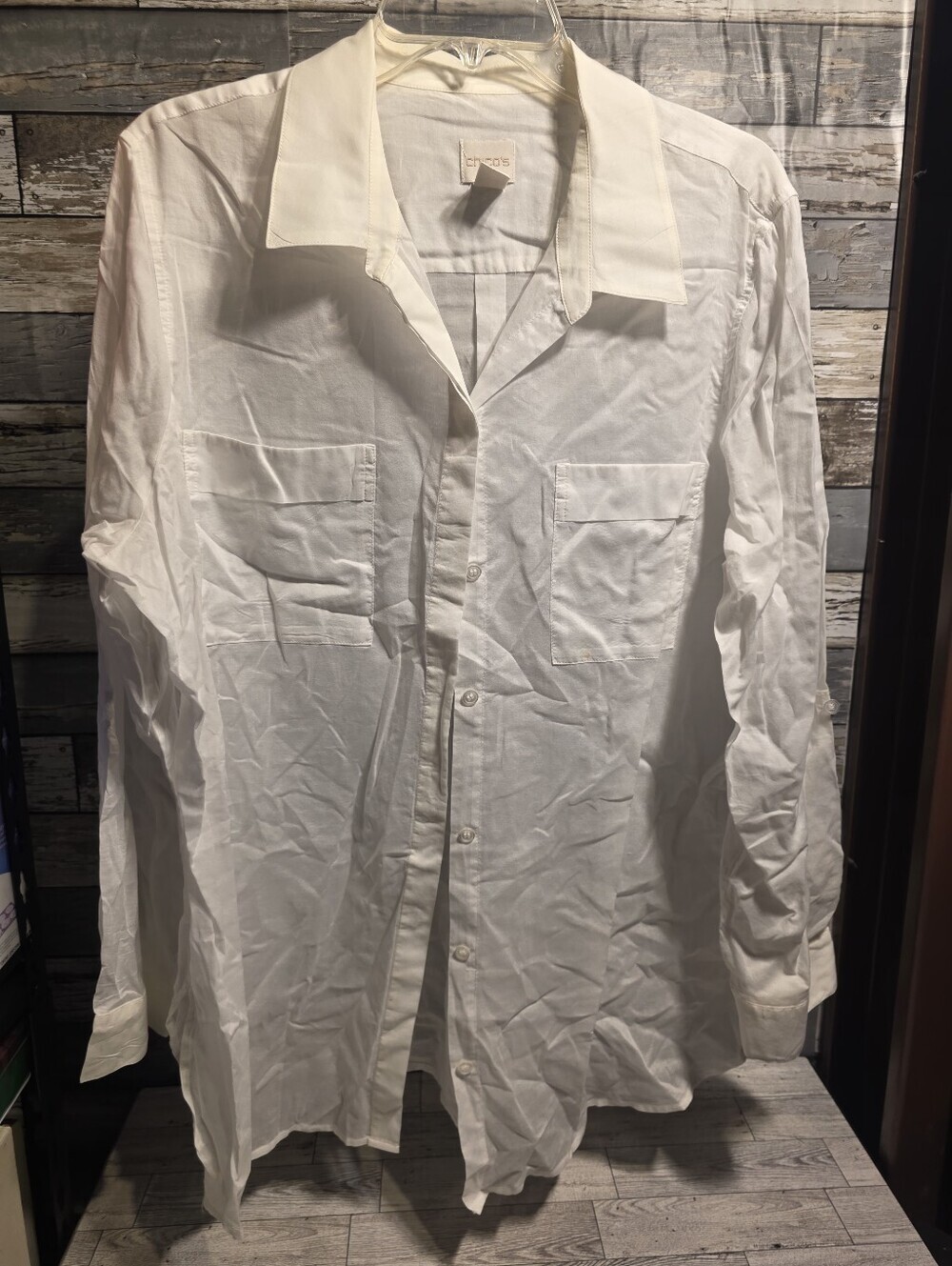 Chico's Ivory Long-Sleeve Button Front Shirt